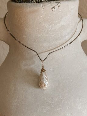 Silver collar necklace with teardrop pearl pearl collar necklace gift for her